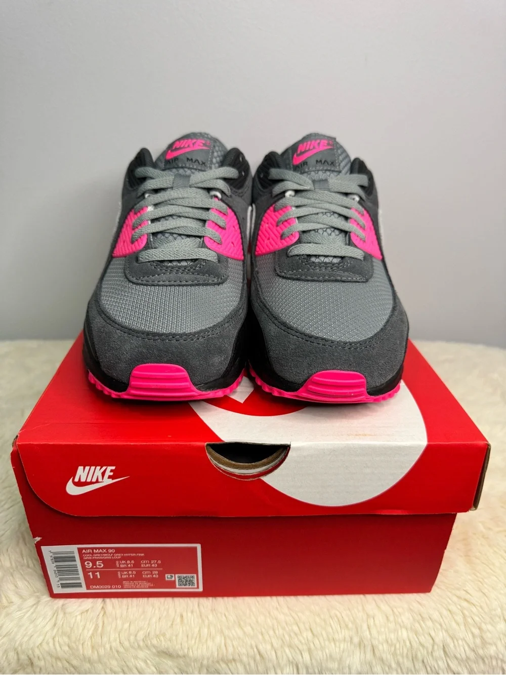 Nike Air Max 90 Black Grey Hyper Pink Colorblock Low Top Sneakers Men/Women